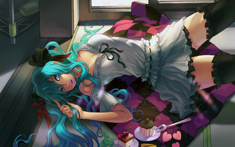 Blue-haired Girl on Blanket — Cyan