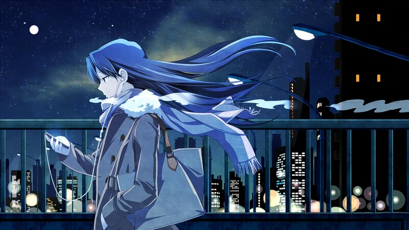 Blue-haired Girl on Bridge