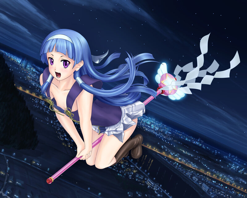 Blue-haired Girl on Broom — Blue