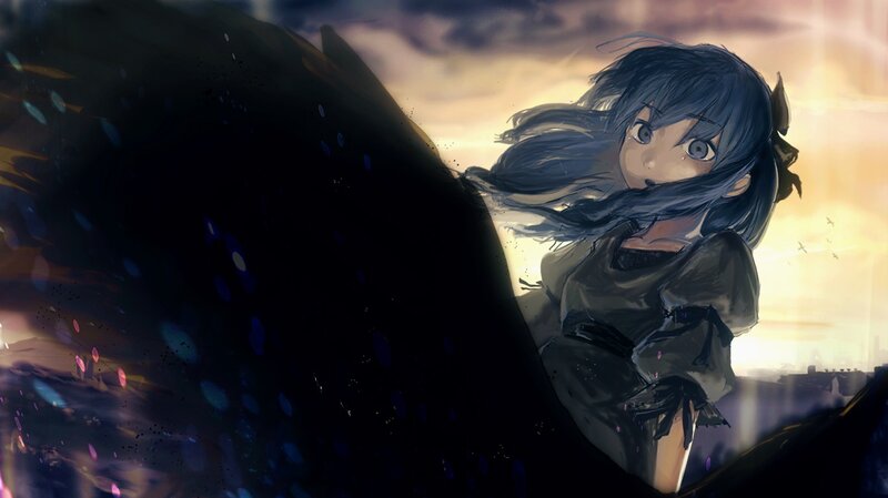 Blue-haired Girl on Cliff — Blue, Dramatic