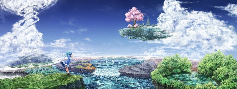 Blue-haired Girl on Cliff