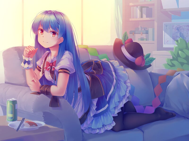 Blue-haired Girl on Couch — Blue, Calm