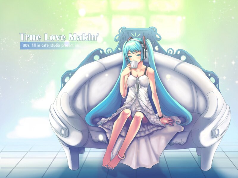 Blue-haired Girl on Couch — Blue, Serene