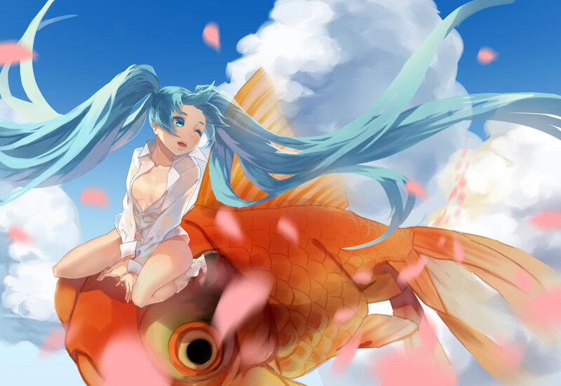 Blue-haired Girl on Fish