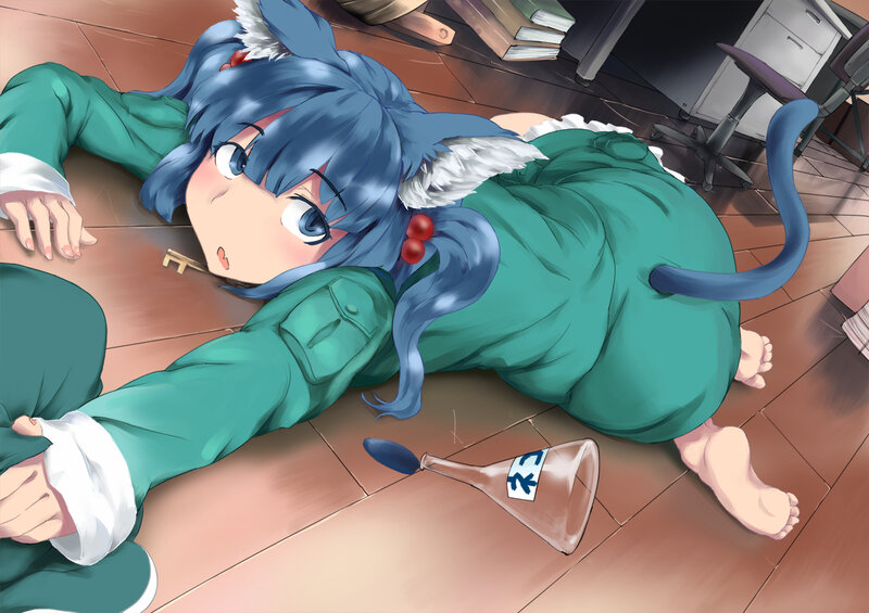 Blue-haired Girl on Floor — Blue, Playful