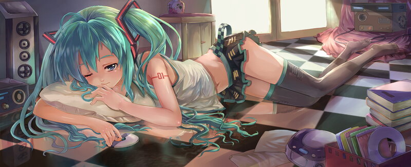 Blue-haired Girl on Floor — Cyan