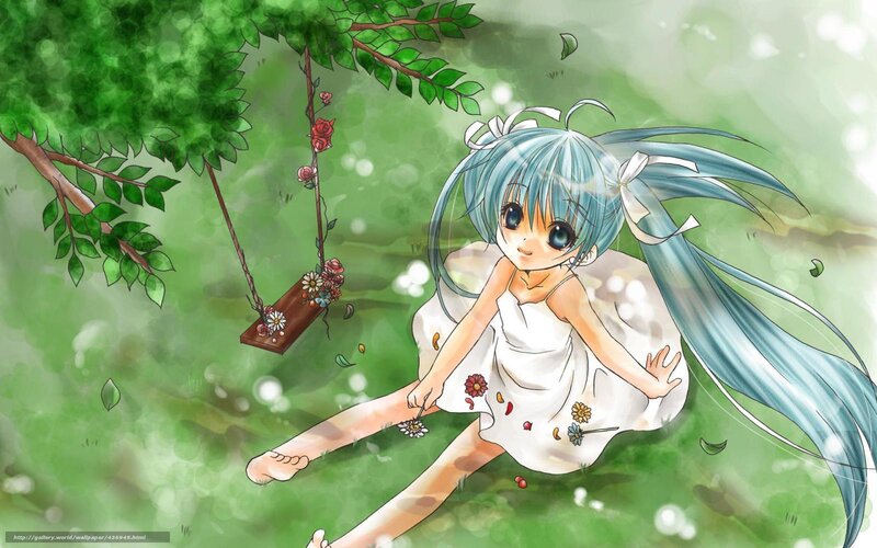 Blue-haired Girl on Grass — Green