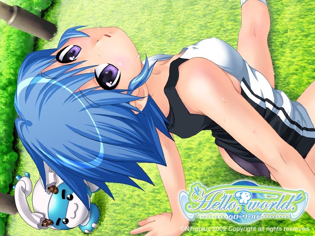 blue-haired girl on grass