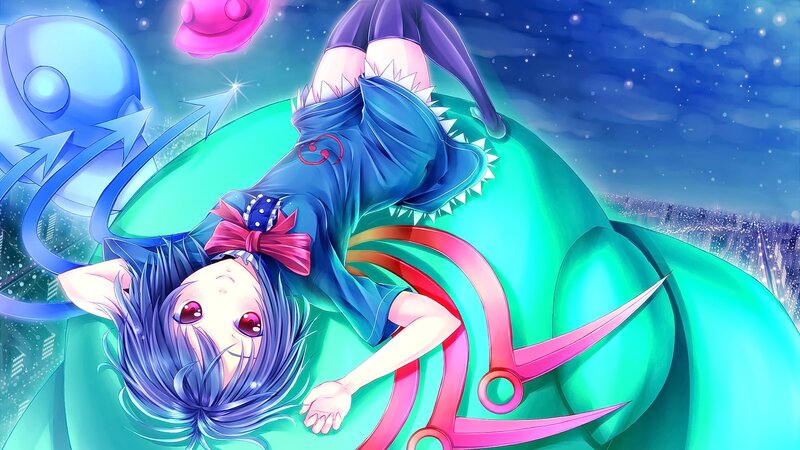 Blue-haired Girl on Green Sphere