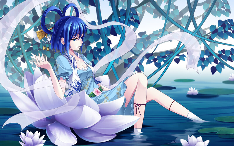 Blue-haired Girl on Lotus — Blue