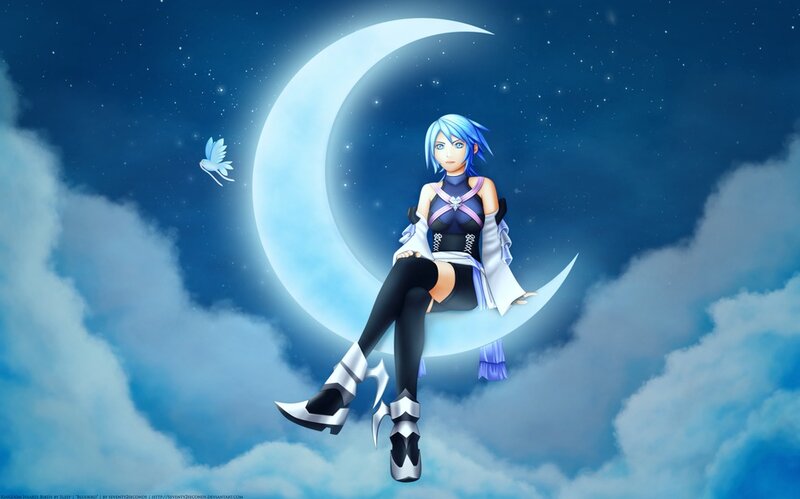 Blue-haired Girl on Moon