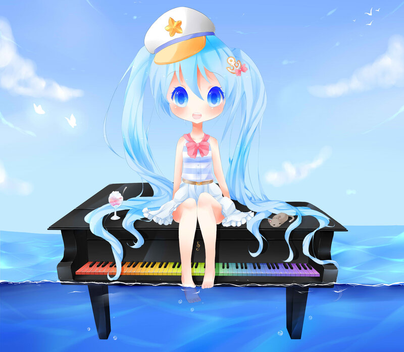 Blue-haired Girl on Piano