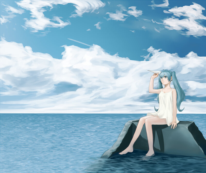 Blue-haired Girl on Rock — Blue