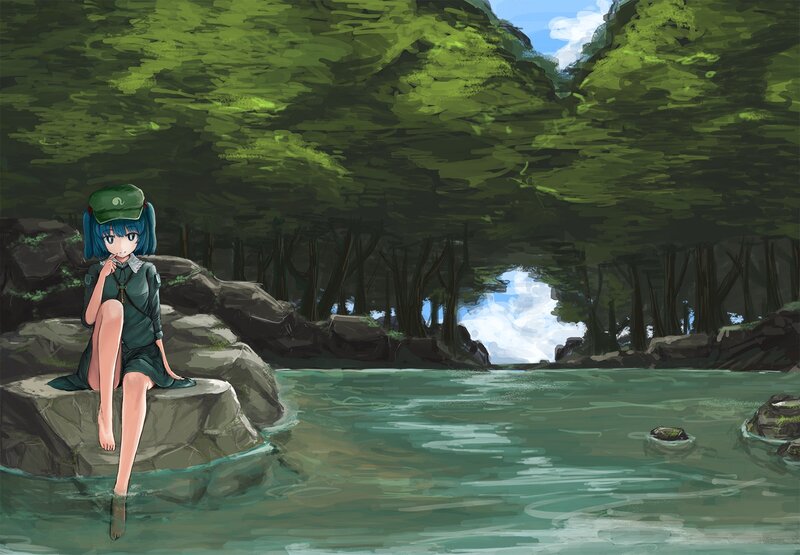 Blue-haired Girl on Rock — Green