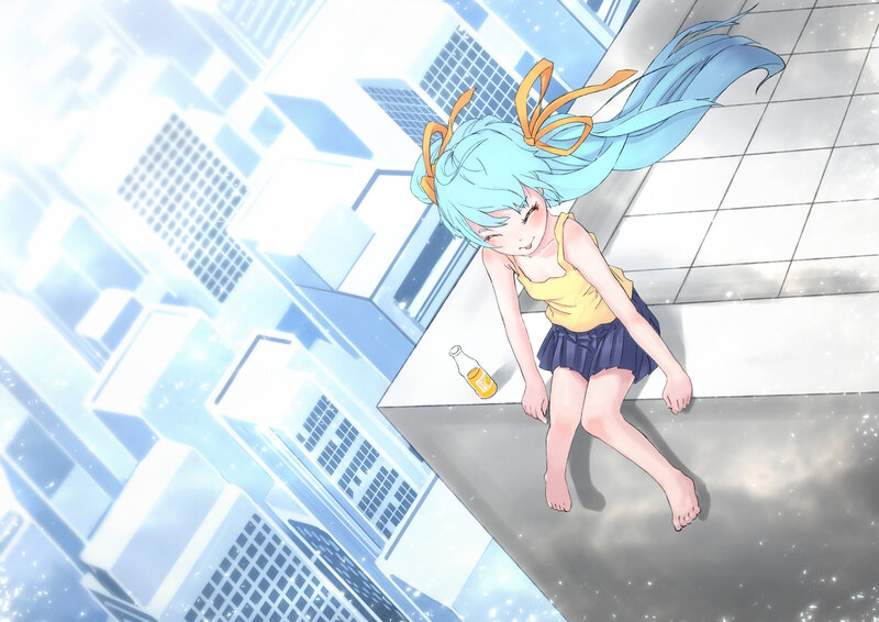 Blue-haired Girl on Rooftop — Blue, Dreamy