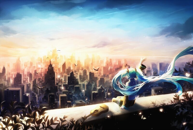 Blue-haired Girl on Rooftop — Blue, Serene