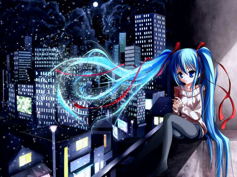 Blue-haired Girl on Rooftop — Blue