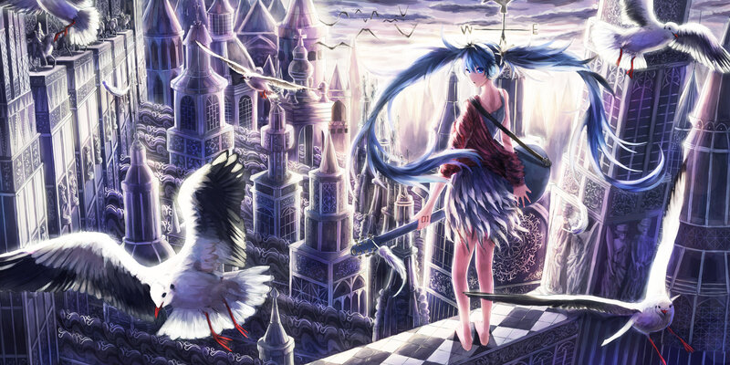 Blue-haired Girl on Rooftop — Purple