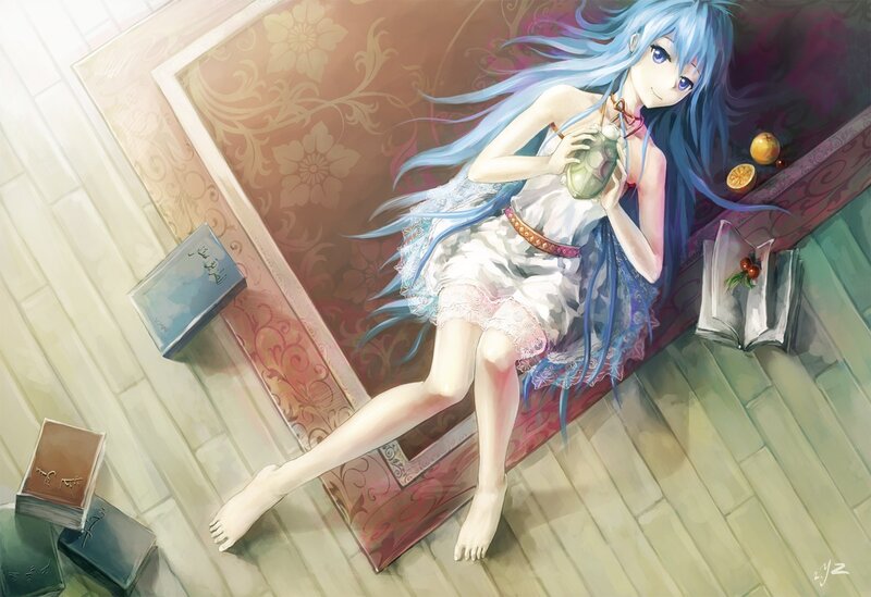 Blue-haired Girl on Rug — Blue