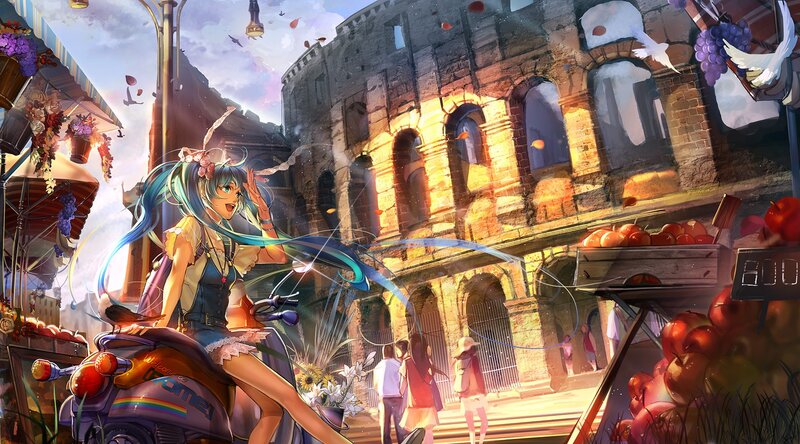 Blue-haired Girl on Scooter — Blue
