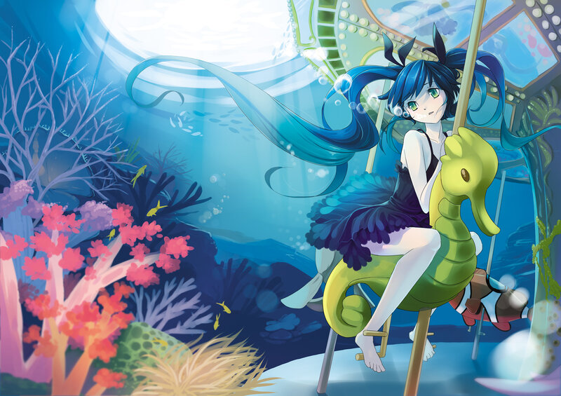 Blue-haired Girl on Seahorse — Blue