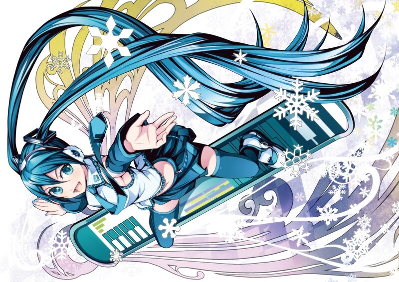 Blue-haired Girl on Snowboard