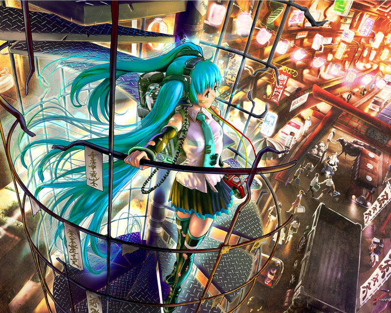 Blue-haired Girl on Stairs — Cyan, Dramatic