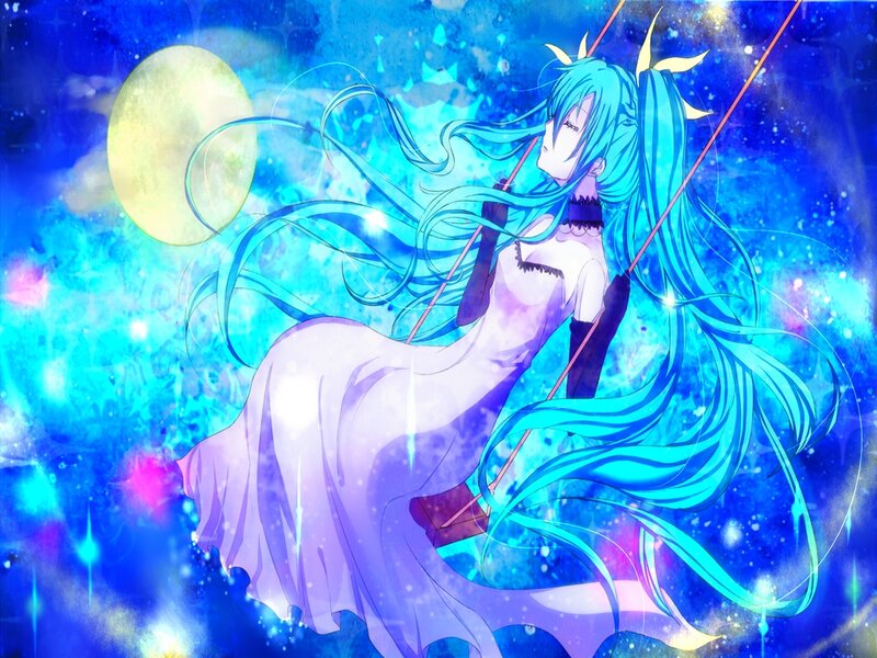 Blue-haired Girl on Swing — Blue, Dreamy