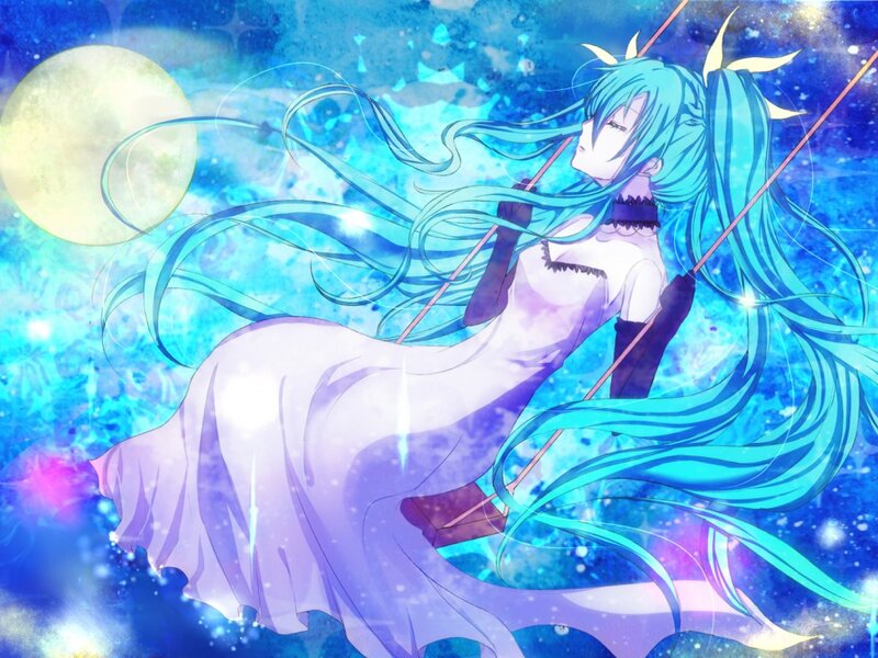 Blue-haired Girl on Swing — Blue, Serene