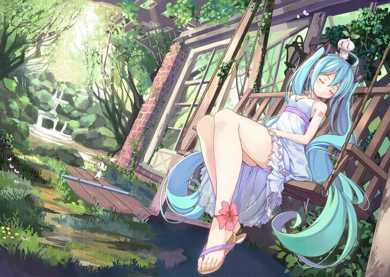 Blue-haired Girl on Swing — Green
