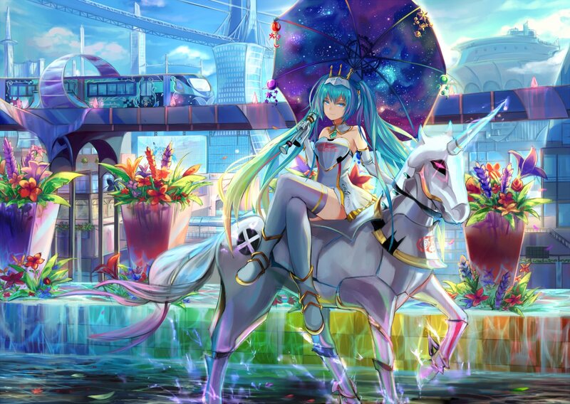 Blue-haired Girl on Unicorn — Blue