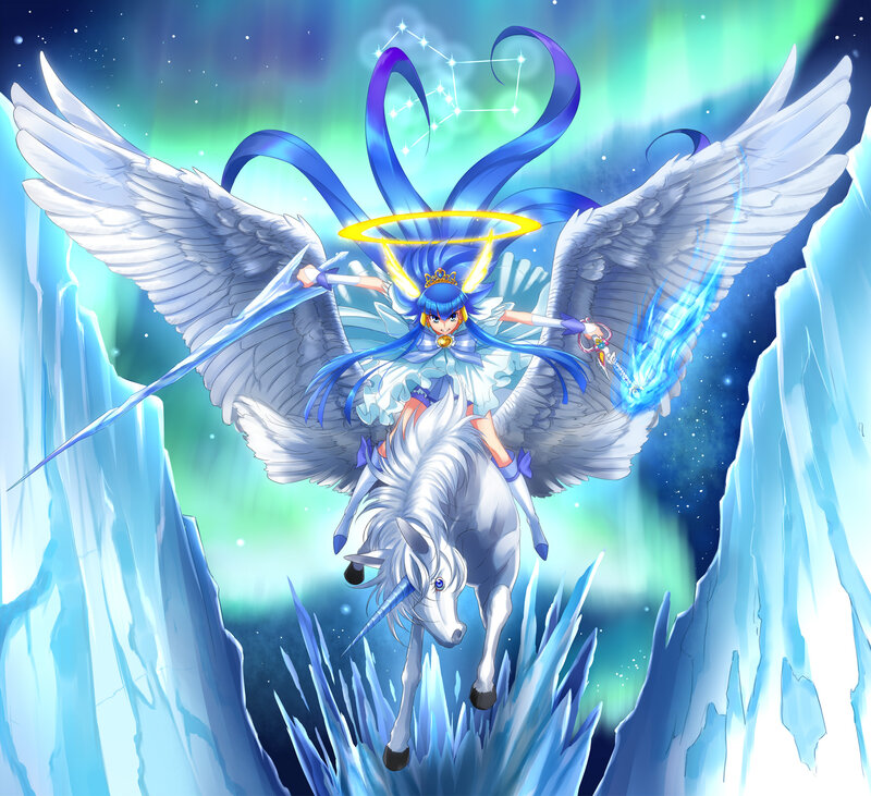 Blue-haired Girl on Unicorn