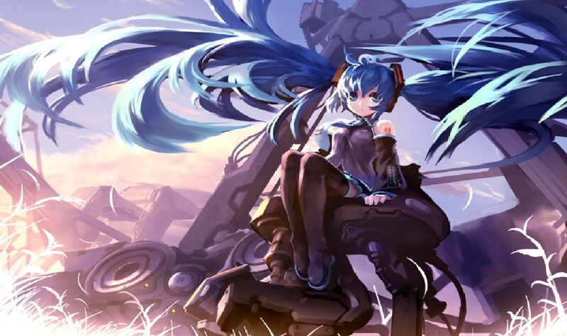 Blue-haired Girl on Wreckage