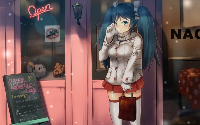 Blue-haired Girl Outside Shop