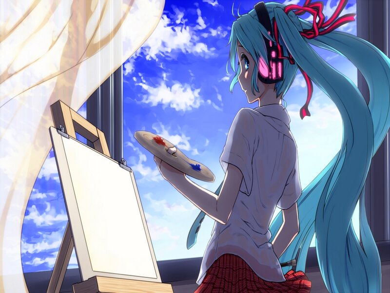 Blue-haired Girl Painting