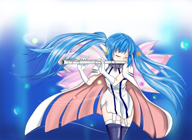 Blue-haired Girl Playing Flute — Blue