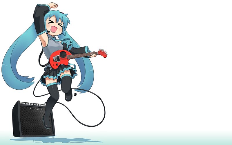 Blue-haired Girl Playing Guitar — Blue, Energetic