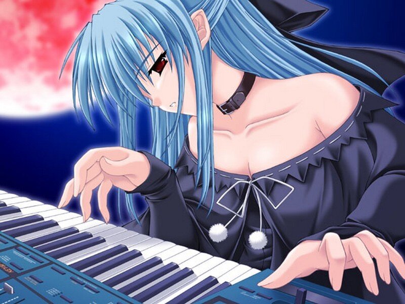 Blue-haired Girl Playing Keyboard
