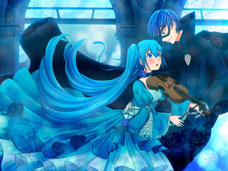 Blue-haired Girl Playing Violin — Blue, Dramatic