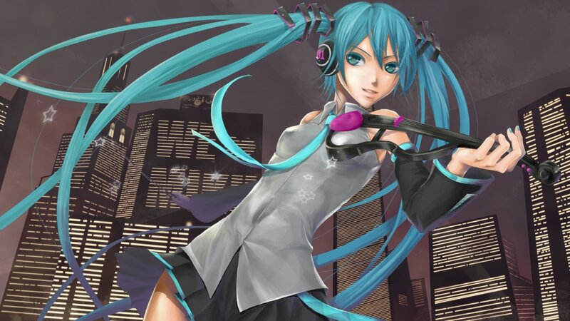 Blue-haired Girl Playing Violin — Cyan