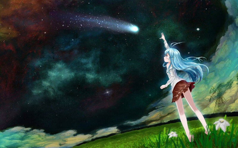 Blue-haired Girl Reaching