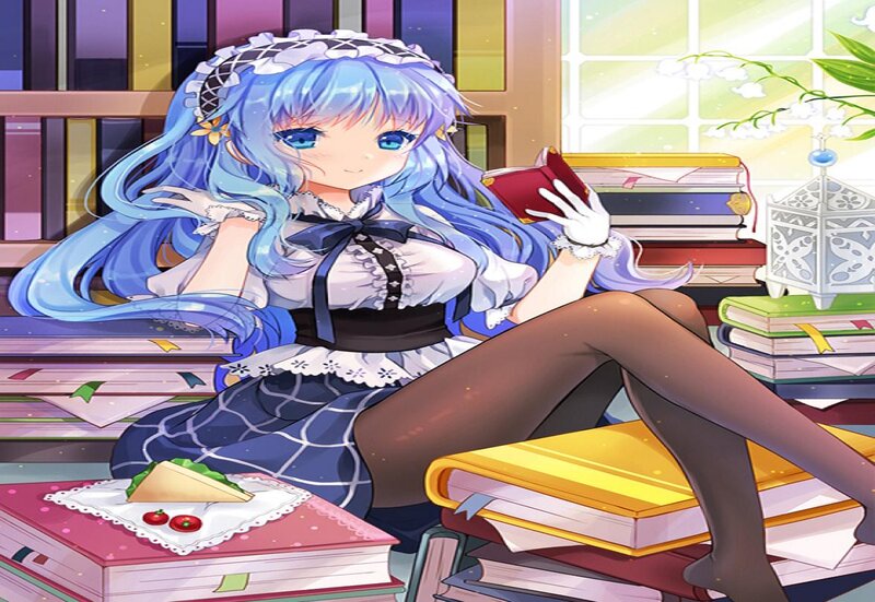 Blue-haired Girl Reading — Blue, Calm, Afternoon
