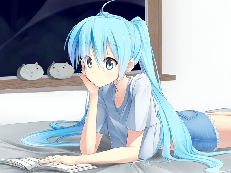 Blue-haired Girl Reading — Blue, Calm, Night