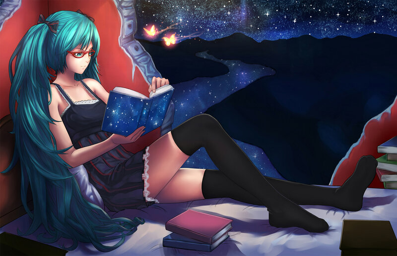 Blue-haired Girl Reading — Blue, Serene