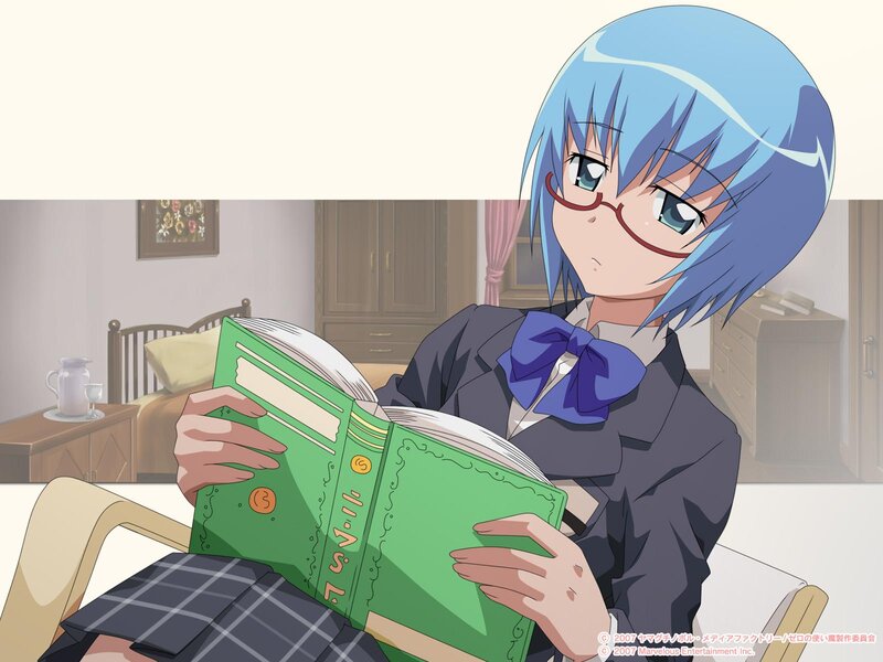 Blue-haired Girl Reading Book — Blue, Calm, Anime