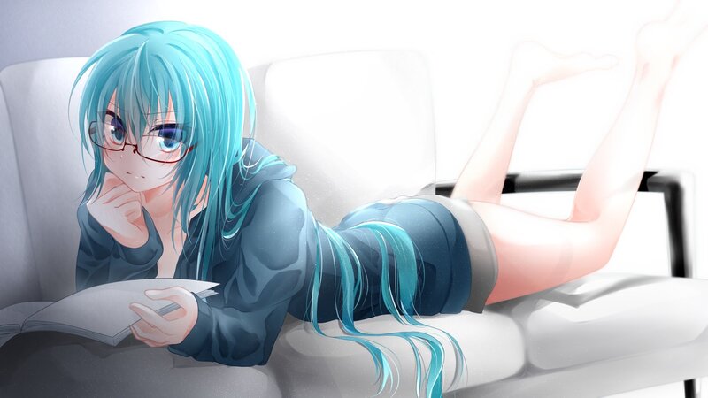 Blue-haired Girl Reading — Cyan