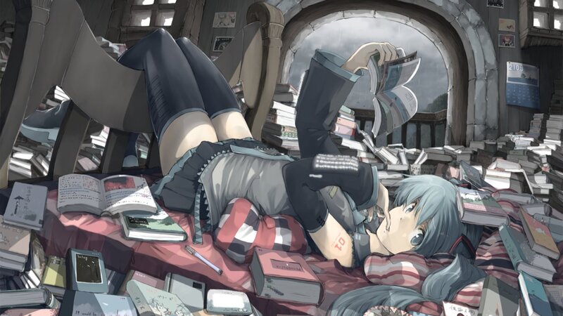 Blue-haired Girl Reading — Gray