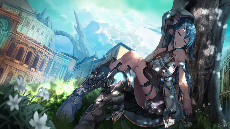 Blue-haired Girl Resting