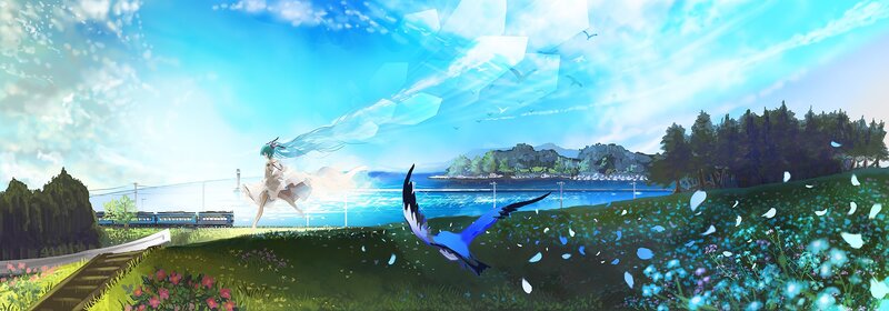 Blue-haired Girl Running — Blue, Serene, Afternoon