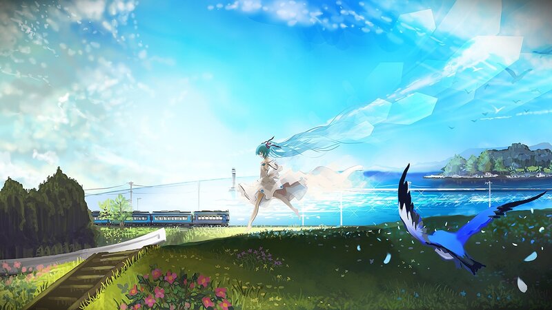 Blue-haired Girl Running — Blue, Serene, Bright